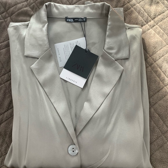 NWT Zara 100% Silk Gray Shirt - Picture 10 of 13